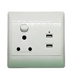 Single switched socket with 2x2. 1A USB
