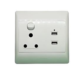 Single switched socket with 2×2. 1A USB