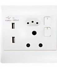 Double walls witched socket 2x16A with 2 USB-ports